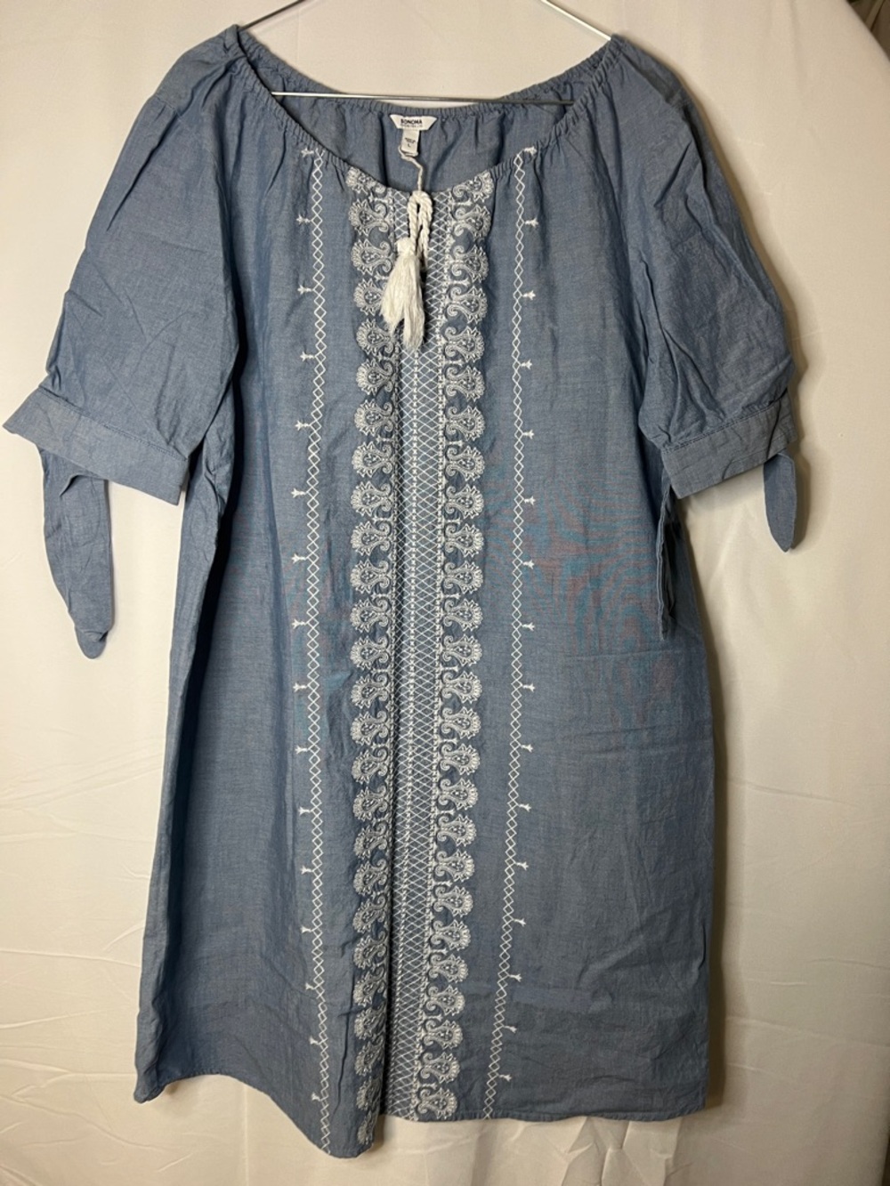 Sonoma Light Blue Embroidered Tassel Top
